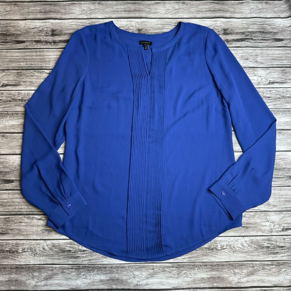 Talbots Women's Notched Long Sleeve Pullover Blouse Bright Royal Blue S SM Small - Picture 3 of 14